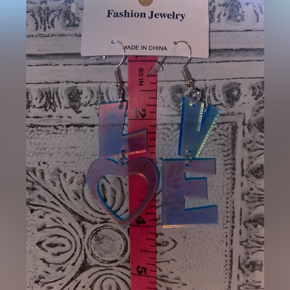 Lovely “LO💙VE” Earrings- New, Good Vibes, Happy💗💙🩵💞💓 BIG Statement Jewelry - Picture 4 of 9